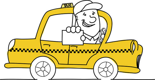 taxi řidič ve žlutém voze na bílém pozadí